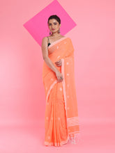 Load image into Gallery viewer, Orange Cotton Saree With Texture Pattern
