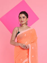 Load image into Gallery viewer, Orange Cotton Saree With Texture Pattern
