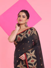 Load image into Gallery viewer, Black Cotton Saree With Texture Pattern
