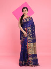 Load image into Gallery viewer, Royal Blue Cotton Saree With Texture Pattern
