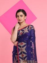 Load image into Gallery viewer, Royal Blue Cotton Saree With Texture Pattern
