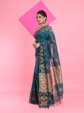 Load image into Gallery viewer, Teal Cotton Saree With Texture Pattern
