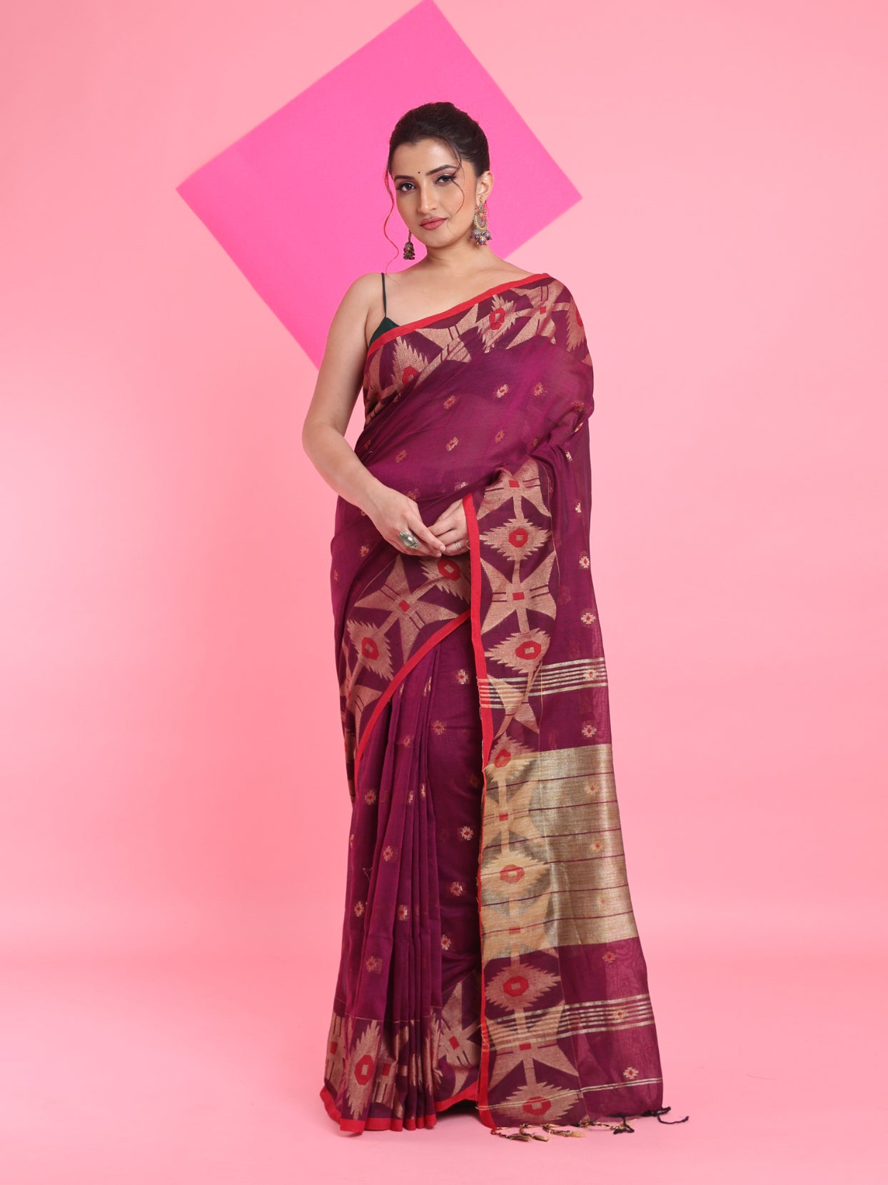 Purple Cotton Saree With Texture Pattern