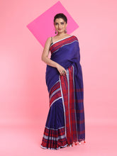 Load image into Gallery viewer, Blue Cotton Saree With Texture Borders
