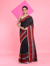 Load image into Gallery viewer, Black Cotton Saree With Texture Borders
