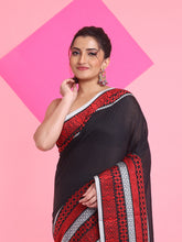 Load image into Gallery viewer, Black Cotton Saree With Texture Borders
