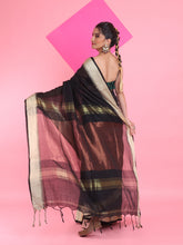 Load image into Gallery viewer, Black Cotton Saree With Tample Border
