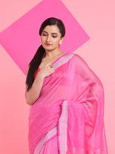 Load image into Gallery viewer, Pink Cotton Silk Saree With Zari Woven Stripes Pallu
