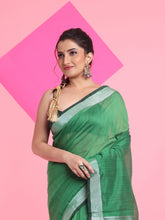 Load image into Gallery viewer, Green Cotton Silk Saree With Zari Woven Stripes Pallu
