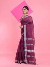 Load image into Gallery viewer, Purple Cotton Silk Saree With Zari Woven Stripes Pallu
