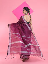 Load image into Gallery viewer, Purple Cotton Silk Saree With Zari Woven Stripes Pallu
