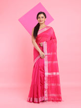 Load image into Gallery viewer, Rani Pink Cotton Silk Saree With Zari Woven Stripes Pallu
