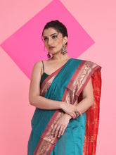 Load image into Gallery viewer, Teal Cotton Silk Saree With Nakshi Borders
