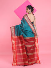 Load image into Gallery viewer, Teal Cotton Silk Saree With Nakshi Borders
