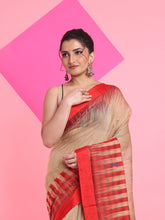 Load image into Gallery viewer, Beige Cotton Silk Saree With Ikkat Pattern
