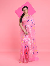 Load image into Gallery viewer, Pink Jamdani Saree With All Over Zari &amp; Thread Weaving
