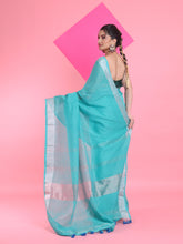 Load image into Gallery viewer, Sea Green Linen Saree With Zari Border
