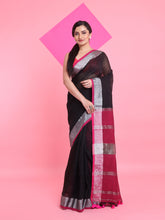 Load image into Gallery viewer, Black Linen Saree With Zari Border
