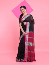 Load image into Gallery viewer, Black Linen Saree With Zari Border
