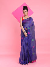 Load image into Gallery viewer, Blue Tissue Saree With Geometric Motifs And Sequin Work
