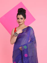 Load image into Gallery viewer, Blue Tissue Saree With Geometric Motifs And Sequin Work
