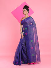 Load image into Gallery viewer, Blue Tissue Saree With Geometric Motifs And Sequin Work
