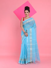 Load image into Gallery viewer, Sky Blue Pure Cotton Tant Saree With Woven Designs
