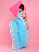 Load image into Gallery viewer, Sky Blue Pure Cotton Tant Saree With Woven Designs
