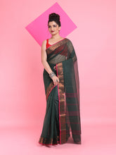 Load image into Gallery viewer, Bottle Green Pure Cotton Tant Saree With Woven Designs
