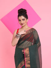 Load image into Gallery viewer, Bottle Green Pure Cotton Tant Saree With Woven Designs
