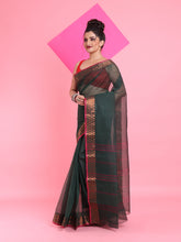 Load image into Gallery viewer, Bottle Green Pure Cotton Tant Saree With Woven Designs
