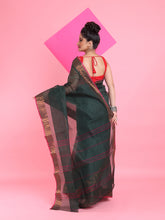 Load image into Gallery viewer, Bottle Green Pure Cotton Tant Saree With Woven Designs
