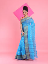 Load image into Gallery viewer, Sky Blue Pure Cotton Tant Saree With Woven Designs
