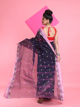 Load image into Gallery viewer, Navy Blue Pure Cotton Tant Saree With Woven Designs
