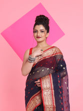 Load image into Gallery viewer, Navy Blue Pure Cotton Tant Saree With Woven Designs
