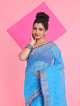 Load image into Gallery viewer, Sky Blue Pure Cotton Tant Saree With Woven Designs
