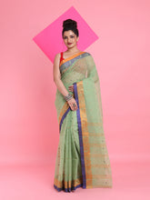 Load image into Gallery viewer, Pistachio Green Pure Cotton Tant Saree With Woven Designs
