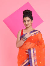 Load image into Gallery viewer, Orange Pure Cotton Tant Saree With Woven Designs
