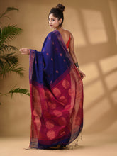 Load image into Gallery viewer, Blue Cotton Blend Handwoven Saree With Woven Zari Border
