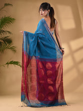 Load image into Gallery viewer, Sky Blue Cotton Blend Handwoven Saree With Woven Zari Border
