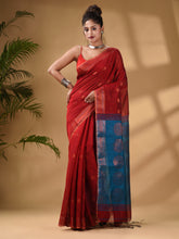 Load image into Gallery viewer, Red Cotton Blend Handwoven Saree With Woven Zari Border

