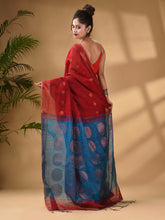 Load image into Gallery viewer, Red Cotton Blend Handwoven Saree With Woven Zari Border
