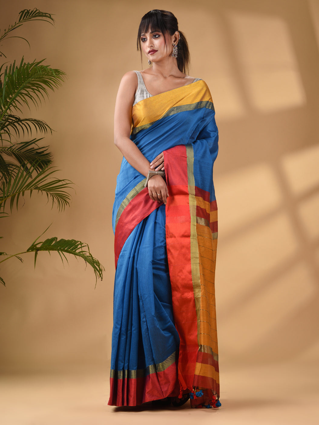 Sky Blue Cotton Blend Handwoven Soft Saree