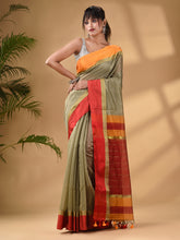 Load image into Gallery viewer, Ecru Cotton Blend Handwoven Saree With Stripes Pallu
