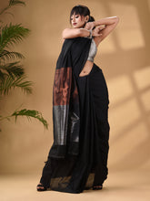 Load image into Gallery viewer, Black Cotton Handwoven Soft Saree
