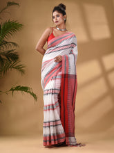 Load image into Gallery viewer, White Cotton Handwoven Soft Saree With Temple Border
