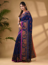 Load image into Gallery viewer, Royal Blue Cotton Handwoven Saree With Paisley Border
