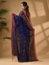 Load image into Gallery viewer, Royal Blue Cotton Handwoven Saree With Paisley Border
