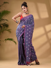 Load image into Gallery viewer, Lilac Cotton Handwoven Soft Saree With Floral Motifs
