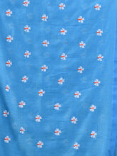 Load image into Gallery viewer, Sky Blue Cotton Handwoven Soft Saree With Floral Motifs
